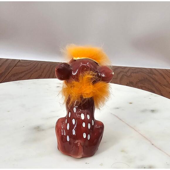 Vintage Victoria Ceramics Japan Fawn Figurine with Faux Fur Mane - Picture 2 of 3